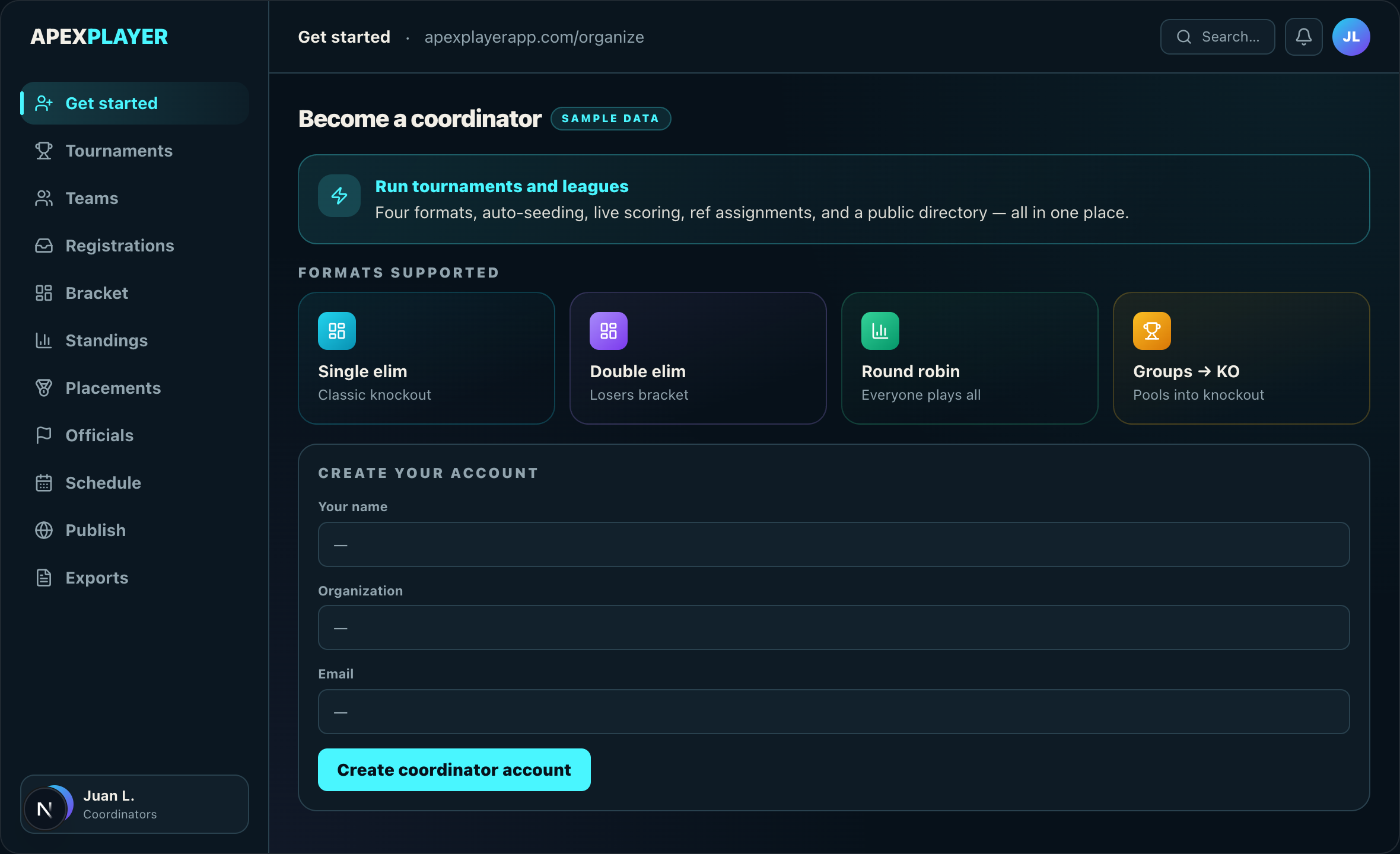 Become a coordinator — sample screen
